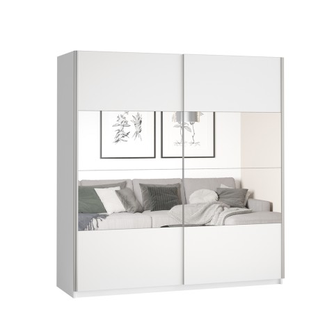 Witte slaapkamer kledingkast met schuifdeuren en spiegel 180x60x210 Sidey Aanbieding