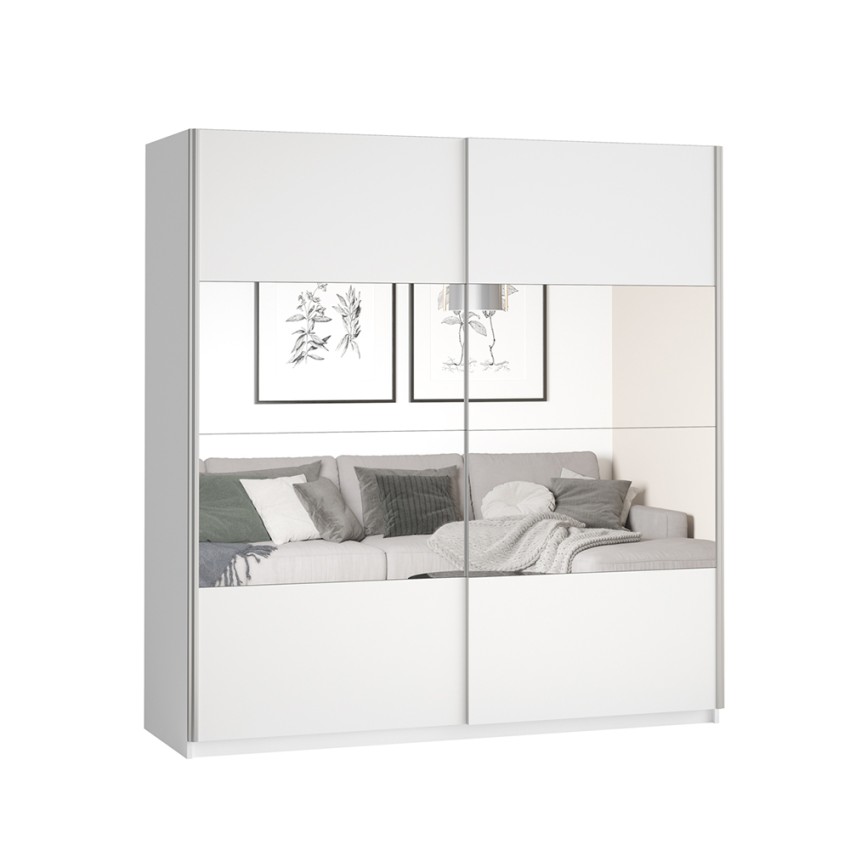 Witte kledingkast met schuifdeuren en spiegel 180x60x210 cm Sidey Aanbieding