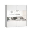 Witte kledingkast met schuifdeuren en spiegel 200x60x210 cm Mathea Aanbieding
