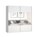 Witte kledingkast met schuifdeuren en spiegel 200x60x210 cm Mathea Aanbieding