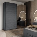 Moderne donker eiken kledingkast met 2 schuifdeuren en spiegel 200x61x210 cm Saone Korting
