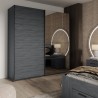 Moderne donker eiken kledingkast met 2 schuifdeuren en spiegel 200x61x210 cm Saone Korting