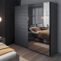 Kledingkast met schuifdeuren en spiegel 220x61x210 cm in donker eikenhout Wamin Korting