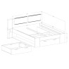 Frans tweepersoons bed 140x200 cm met opbergfunctie licht eikenhout Gany Voorraad