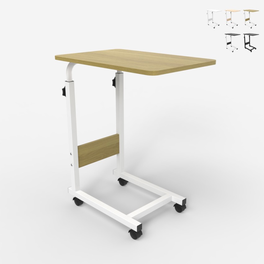 In hoogte verstelbare bijzettafel 40x60 cm met 4 wielen Endy Korting In hoogte verstelbare bijzettafel 40x60 cm met 4 wielen Endy Korting