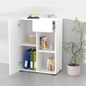 Lage witte boekenkast met deur, lade en open vakken 65x35x89 cm Maelis Korting