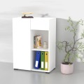 Lage witte boekenkast met deur, lade en open vakken 65x35x89 cm Maelis Aanbieding