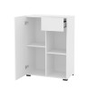 Lage witte boekenkast met deur, lade en open vakken 65x35x89 cm Maelis Aanbod