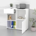 Lage boekenkast met lade, deur en 3 open vakken wit 90x35x89 cm Habren Korting