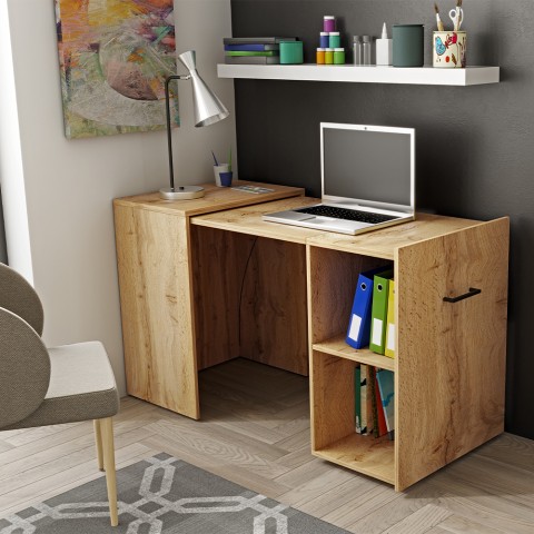 Uitschuifbaar ruimtebesparend bureau van eikenhout Estevo Aanbieding
