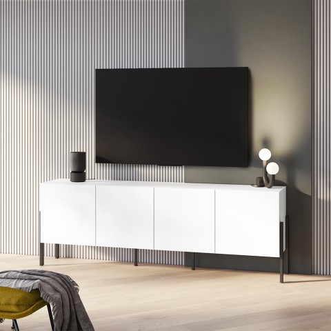 Mobiele TV-ontwerp minimalistisch modern wit 4 deuren 200x40x69cm Gardon Aanbieding