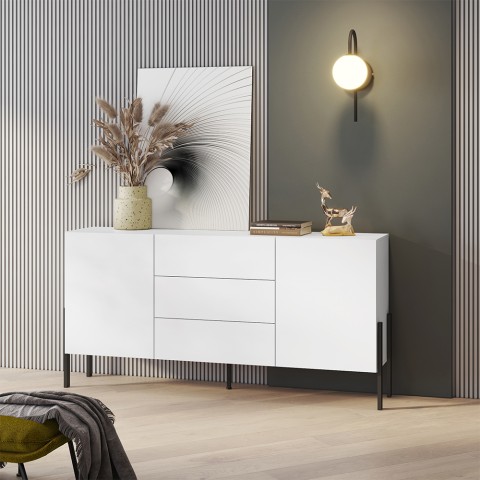 Modern eetkamer dressoir met 2 deuren en 3 lades wit Ducey Aanbieding