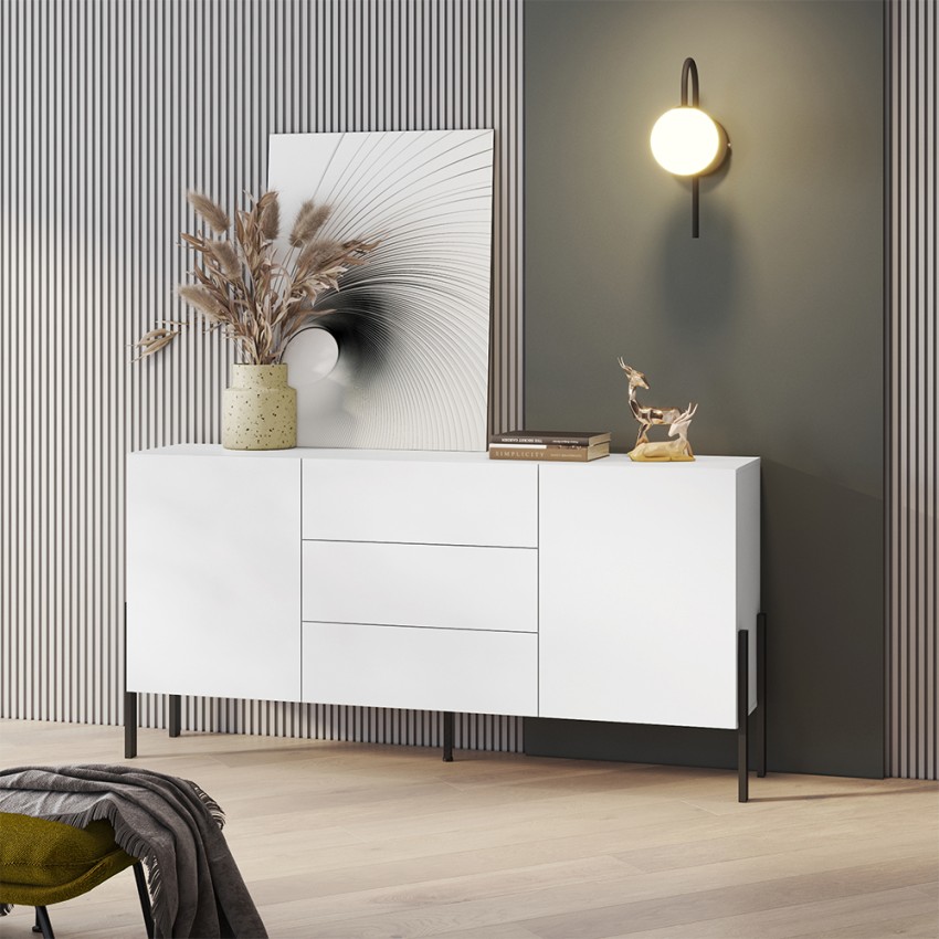 Modern eetkamer dressoir met 2 deuren en 3 lades wit Ducey Aanbieding Modern eetkamer dressoir met 2 deuren en 3 lades wit Ducey Aanbieding