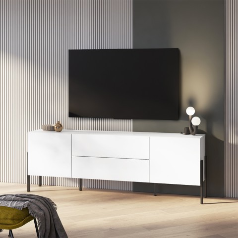 Wit modern design woonkamer tv-meubel met 2 deuren en 2 lades Kaveh Aanbieding