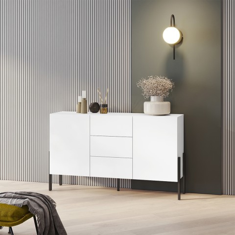 Modern wit dressoir met 2 deuren en 3 lades 154x40x89 cm Kinsha Aanbieding