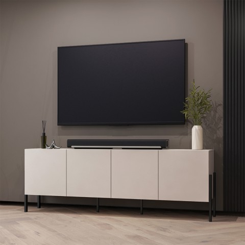 Mobiele tv-kast woonkamer 4 deuren beige modern design 200x40x69cm Givre Aanbieding