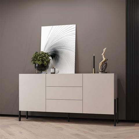 Moderne beige dressoir met 3 laden en 2 deuren 184x40x89 cm Sibel Aanbieding