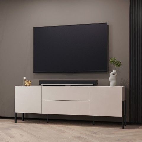 Modern design beige TV-meubel met 2 deuren en 2 laden in minimalistische stijl Kaylus Aanbieding