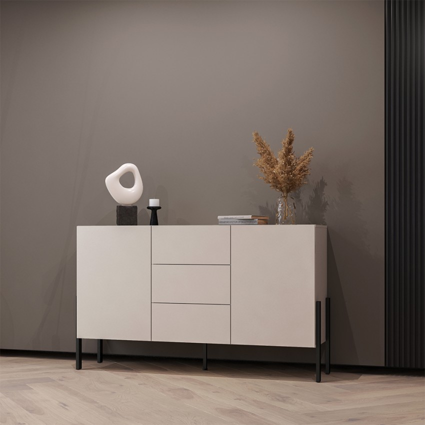 Modern dressoir met 3 lades en 2 deuren beige 154x40x89 cm Autrey Aanbieding Modern dressoir met 3 lades en 2 deuren beige 154x40x89 cm Autrey Aanbieding