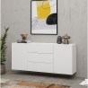Witte moderne kast met 3 laden en 2 deuren 140x35x63 cm Mehdi Kortingen