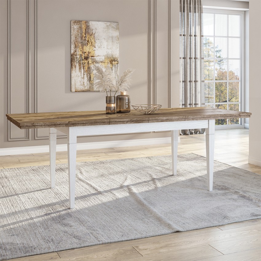 Uitschuifbare klassieke eettafel 160-240x90 cm in wit en eikenhout Guilhem Aanbieding Uitschuifbare klassieke eettafel 160-240x90 cm in wit en eikenhout Guilhem Aanbieding