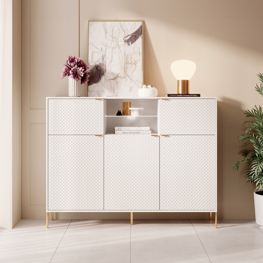 Hoge moderne witte en gouden kast 155,9x42x125,8 cm Breteny Aanbieding Hoge moderne witte en gouden kast 155,9x42x125,8 cm Breteny Aanbieding