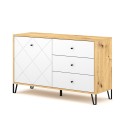 Modern eikenhouten dressoir 120 cm met witte deur en 3 witte laden Gwen Aanbieding