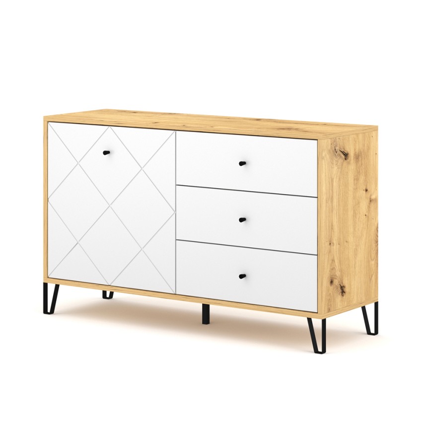 Modern eikenhouten dressoir 120 cm met witte deur en 3 witte laden Gwen Aanbieding Modern eikenhouten dressoir 120 cm met witte deur en 3 witte laden Gwen Aanbieding
