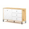 Modern eikenhouten dressoir 120 cm met witte deur en 3 witte laden Gwen Aanbieding