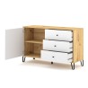 Modern eikenhouten dressoir 120 cm met witte deur en 3 witte laden Gwen Korting