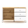 Modern eikenhouten dressoir 120 cm met witte deur en 3 witte laden Gwen Kortingen