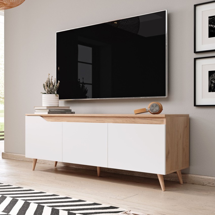 Modern Scandinavisch design houten tv-meubel 140 cm met 3 mat witte deuren Muriel Aanbieding