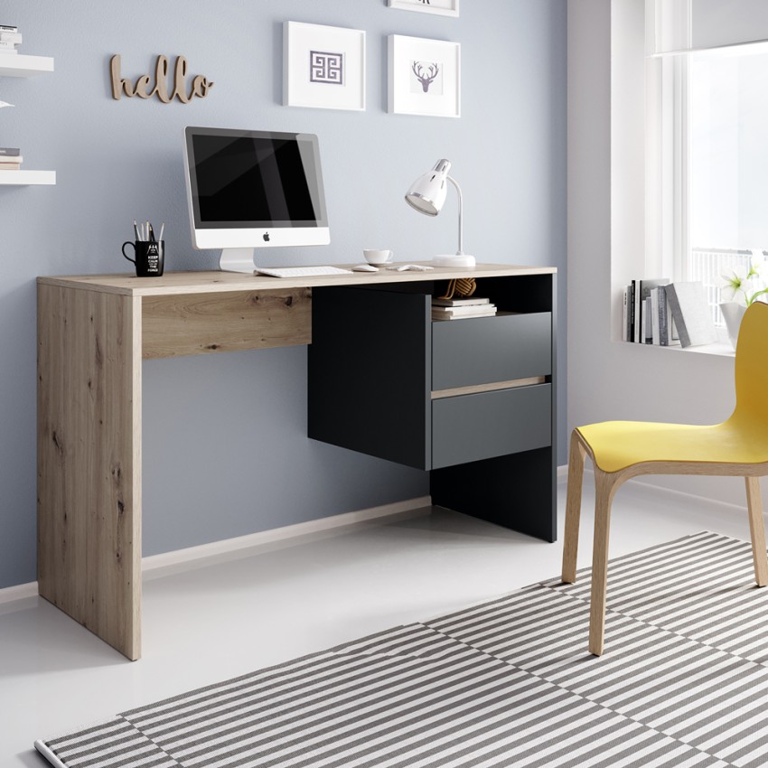 Modern zwart en eikenhouten bureau met lades 125x52x75 cm Aisa Aanbieding Modern zwart en eikenhouten bureau met lades 125x52x75 cm Aisa Aanbieding