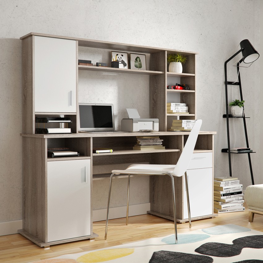 Groot houten bureau met wandmeubel 160 x 52 x 154 cm Theodor Aanbieding Groot houten bureau met wandmeubel 160 x 52 x 154 cm Theodor Aanbieding