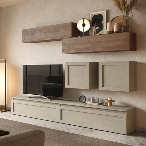 Moderne zwevende tv-wandmeubel in hout Infinity 01 Aanbieding