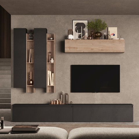 Moderne houten tv-meubel met boekenkast Infinity 04 Aanbieding