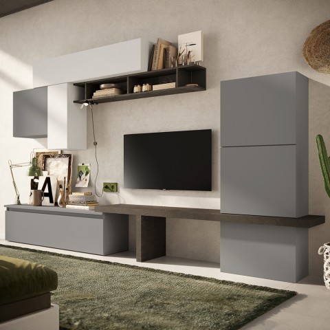 Moderne wandmeubel tv wit grijs zwart Infinity 06 Aanbieding