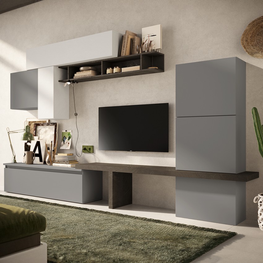 Moderne wandmeubel tv wit grijs zwart Infinity 06 Aanbieding