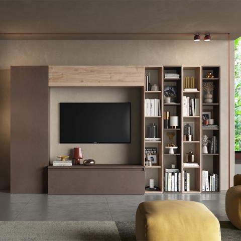 Moderne tv-wandmeubel met boekenkast wit grijs Infinity 10 Aanbieding