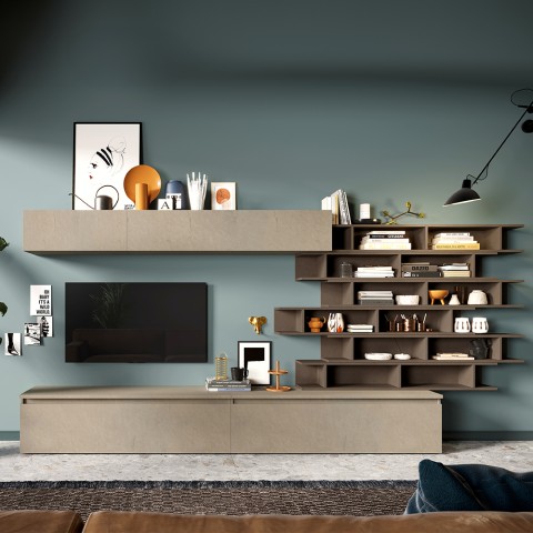 Moderne wandmeubel Infinity 13 met tv-meubel en boekenkast planken Aanbieding