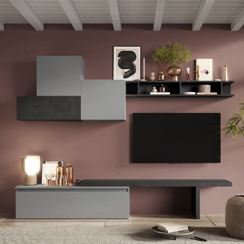 Moderne wandmeubelset grijs zwart zwevende kasten plank Infinity 15 Aanbieding