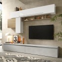 Moderne witte hoogglans tv-wandmeubel met houten plank Infinity 17 Aanbieding