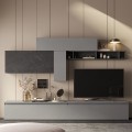 Moderne grijze woonkamer wandmeubel met zwarte plank Infinity 23 Aanbieding
