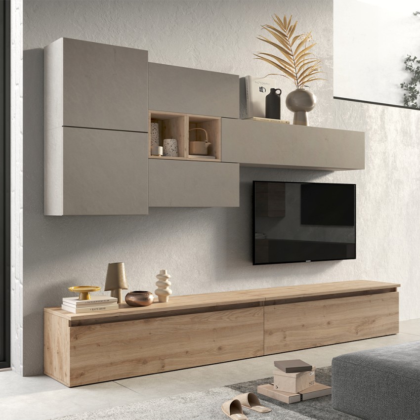 Moderne houten wandmeubel met zwevende tv-kast Infinity 24 Aanbieding