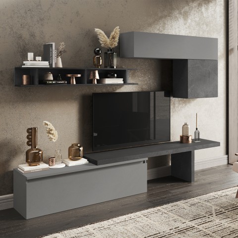 Grijze moderne wandmeubelset met zwevende kast en plank Infinity 25 Aanbieding