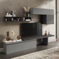Grijze moderne wandmeubelset met zwevende kast en plank Infinity 25 Aanbieding