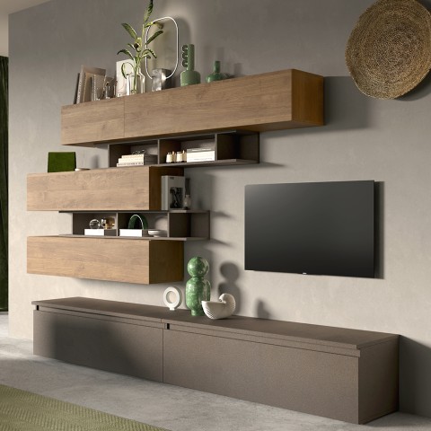 Wandmeubel woonkamer tv plankjes hout zwevende meubels Infinity 26 Aanbieding