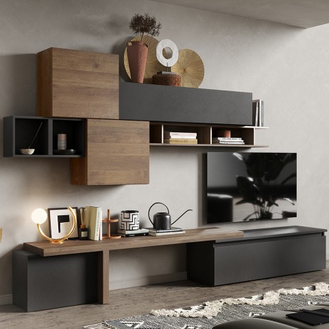 Moderne zwevende tv-meubelwand met plank voor de woonkamer Infinity 28 Aanbieding