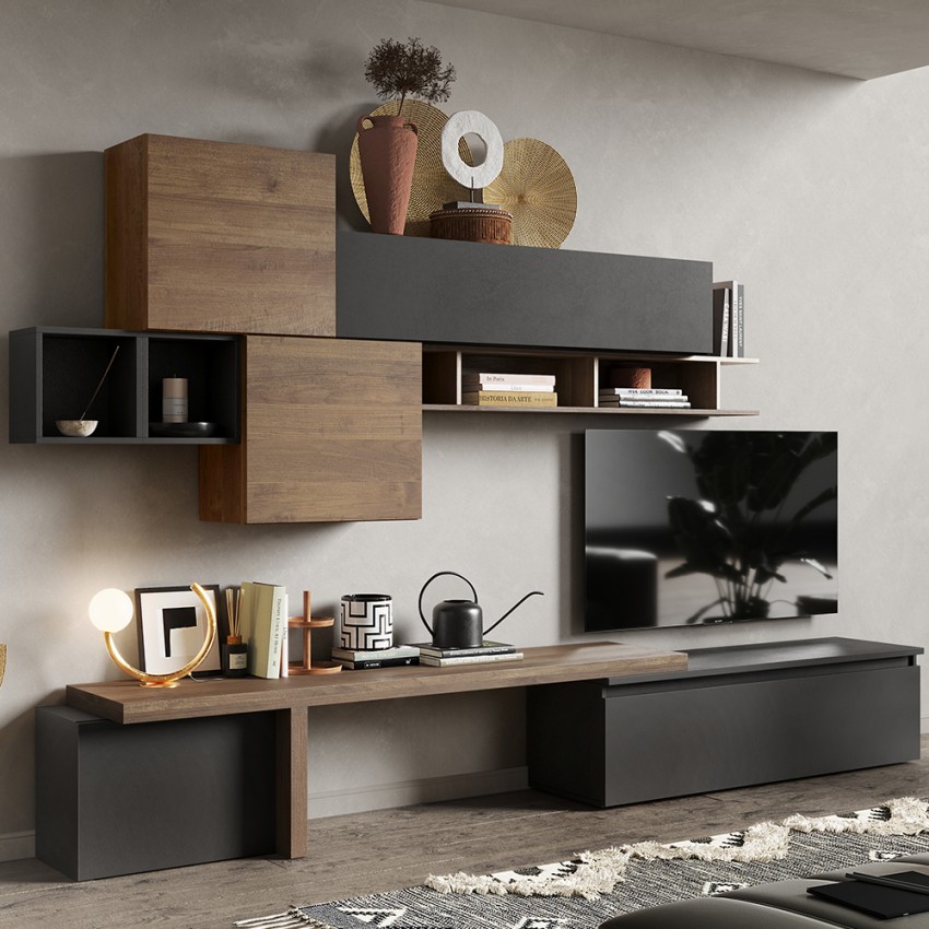 Moderne zwevende tv-meubelwand met plank voor de woonkamer Infinity 28 Aanbieding