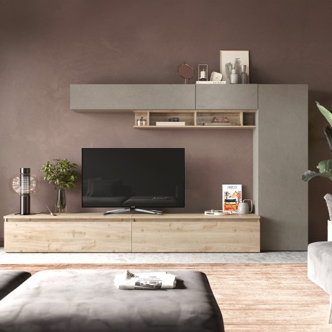 Moderne wandmeubel tv-meubel plank grijs hout Infinity 31 Aanbieding
